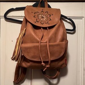 Union Bay Brown Leather Looking Backpack Purse with Tassel